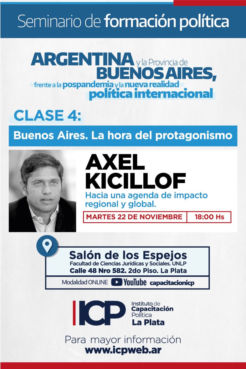 Axel Kicillof brindará charla en el ICP